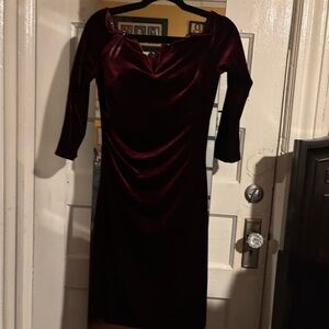 Xscape Deep Red Velvet Long Sleeve Dress